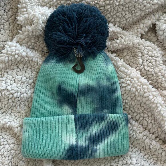 NEW! Kid’s Teal Blue or Yellow Gray Tie Dye Pom Pom Ribbed Beanie (K0082) - Picture 5 of 13